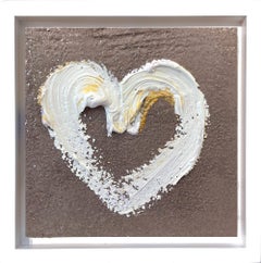 "My Dusty Rose Heart" Pop Art Oil Painting w Diamond Dust in White Floater Frame