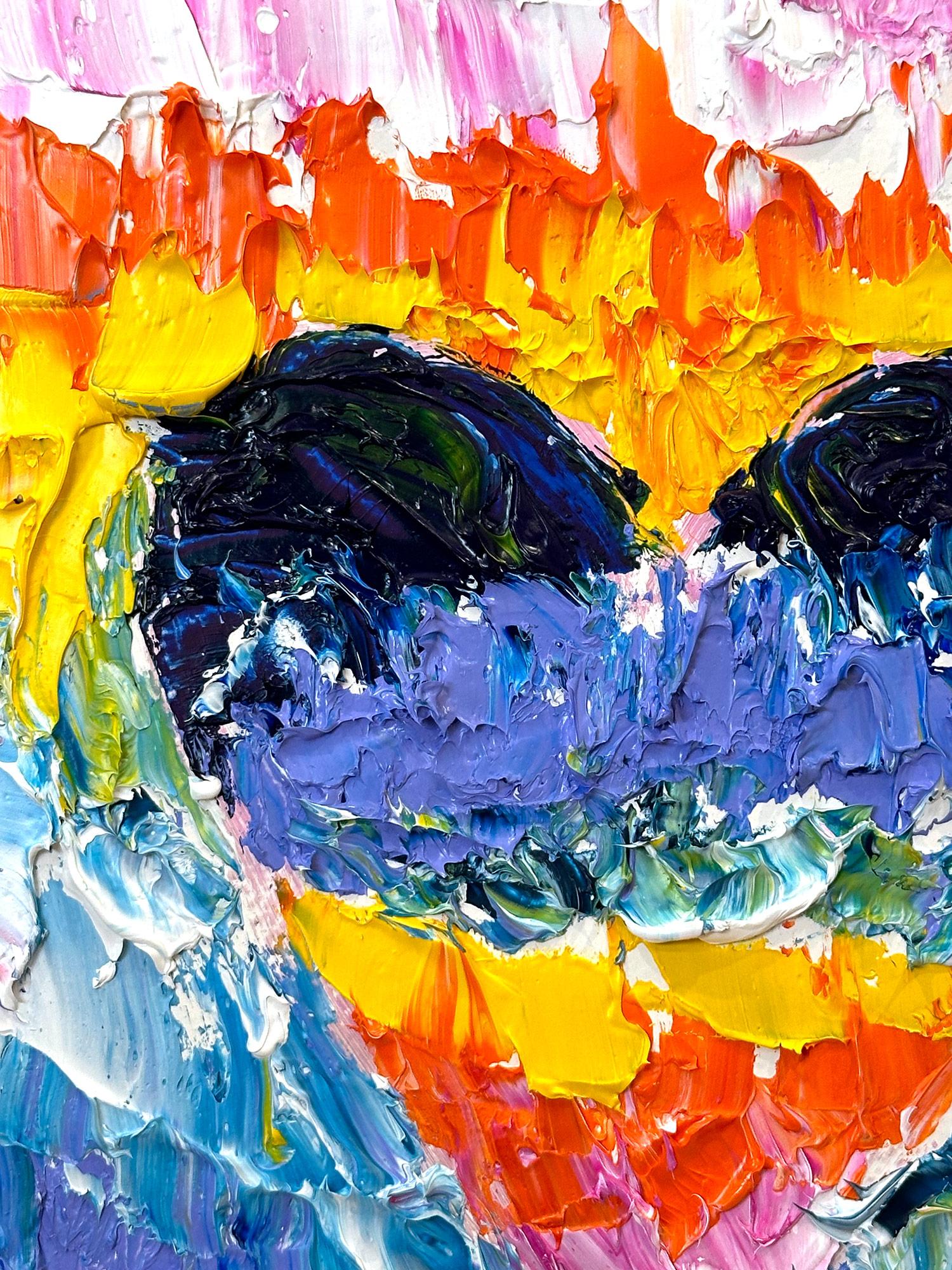 „My Earth Wind & Fire Heart“ Buntes Pop-Art-Ölgemälde mit weißem Floater-Rahmen, Ölgemälde (Zeitgenössisch), Painting, von Cindy Shaoul