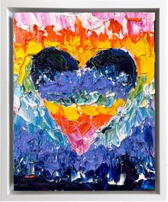 "My Earth Wind & Fire Heart" Colorful Pop Art Oil Painting w White Floater Frame