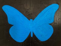 "My Electric Blue Butterfly" Blue and Black Contemporary Oil Painting on Canvas