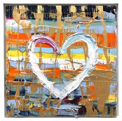 "Mi corazón eléctrico" Pintura al óleo contemporánea multicolor y dorada sobre lienzo