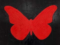 "My Electric Red Butterfly" Red and Black Contemporary Oil Painting on Canvas