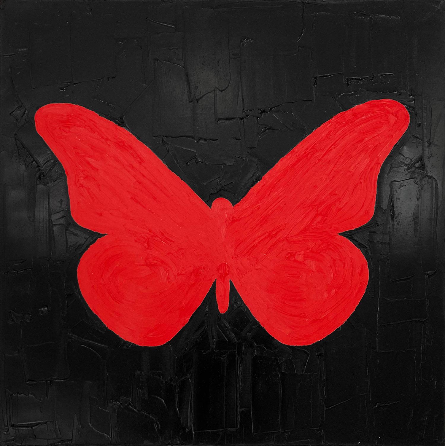 "My Electric Red Butterfly" Red and Black Contemporary Oil Painting on Canvas