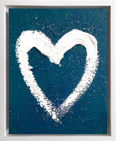 "My Emerald Heart" Contemporary Green Pop Oil Painting Wood White Floater Frame