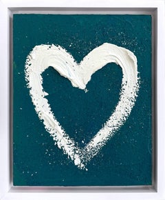 "Mi Corazón Esmeralda" Pintura al Óleo Contemporánea Verde Pop Madera Marco Flotante Blanco