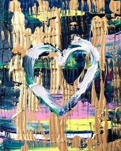 "My Emerald Sunrise Heart" Contemporary Oil Painting Framed w Floater Frame