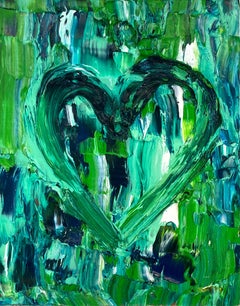 "My Aston Martin Heart" Green Pop Oil Painting on Wood with White Floater Frame