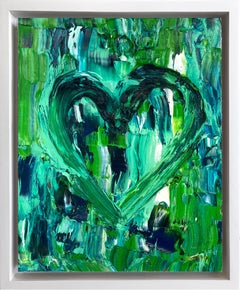 "My Aston Martin Heart" Green Pop Oil Painting on Wood with White Floater Frame