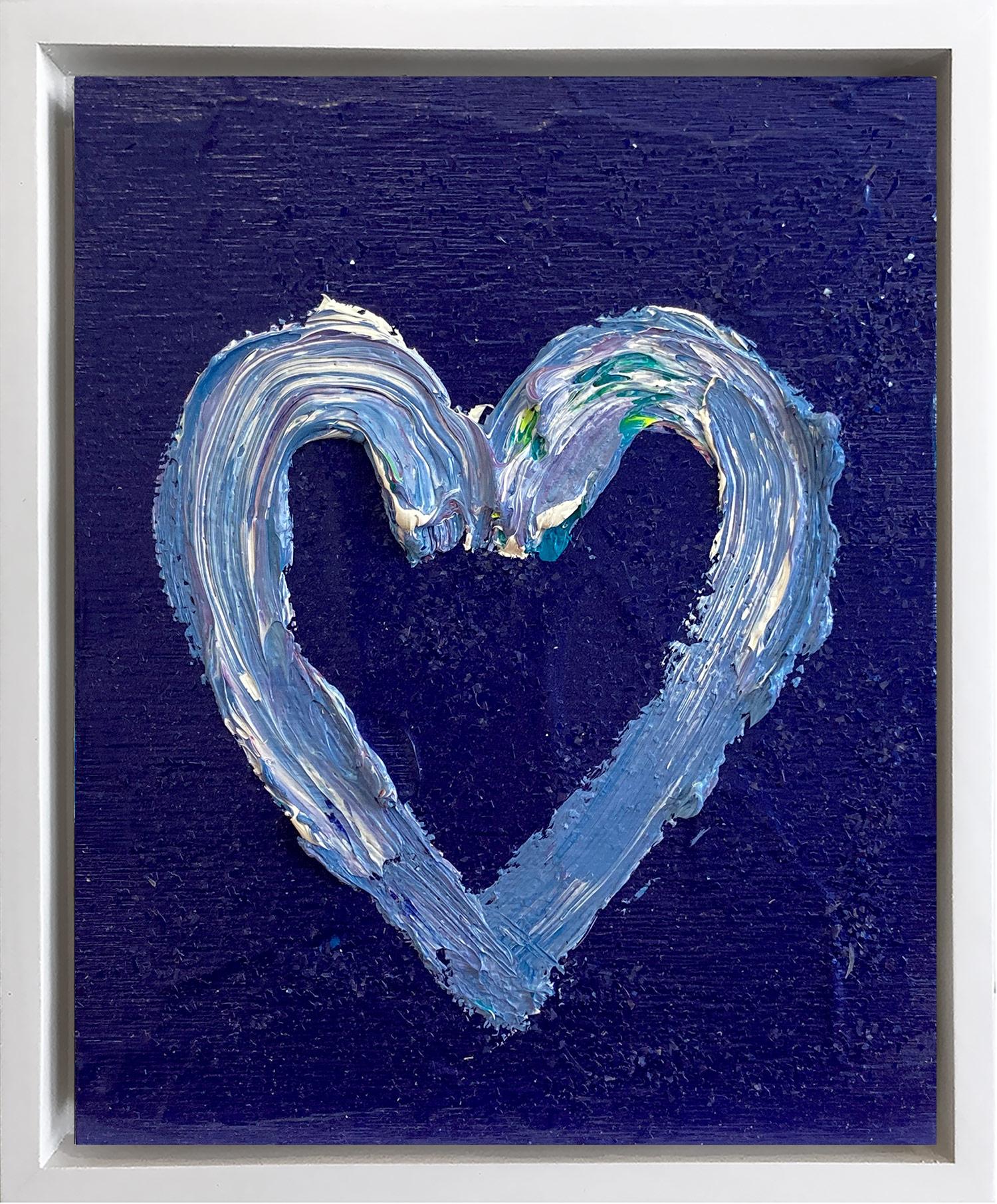 Abstract Painting de Cindy Shaoul - "Mi corazón de Melrose" Pintura al óleo pop púrpura sobre madera con marco flotante blanco