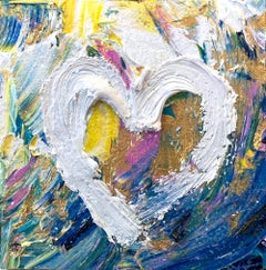 Pittura ad olio pop art con polvere di diamante "My Follow Your Heart" con cornice fluttuante bianca