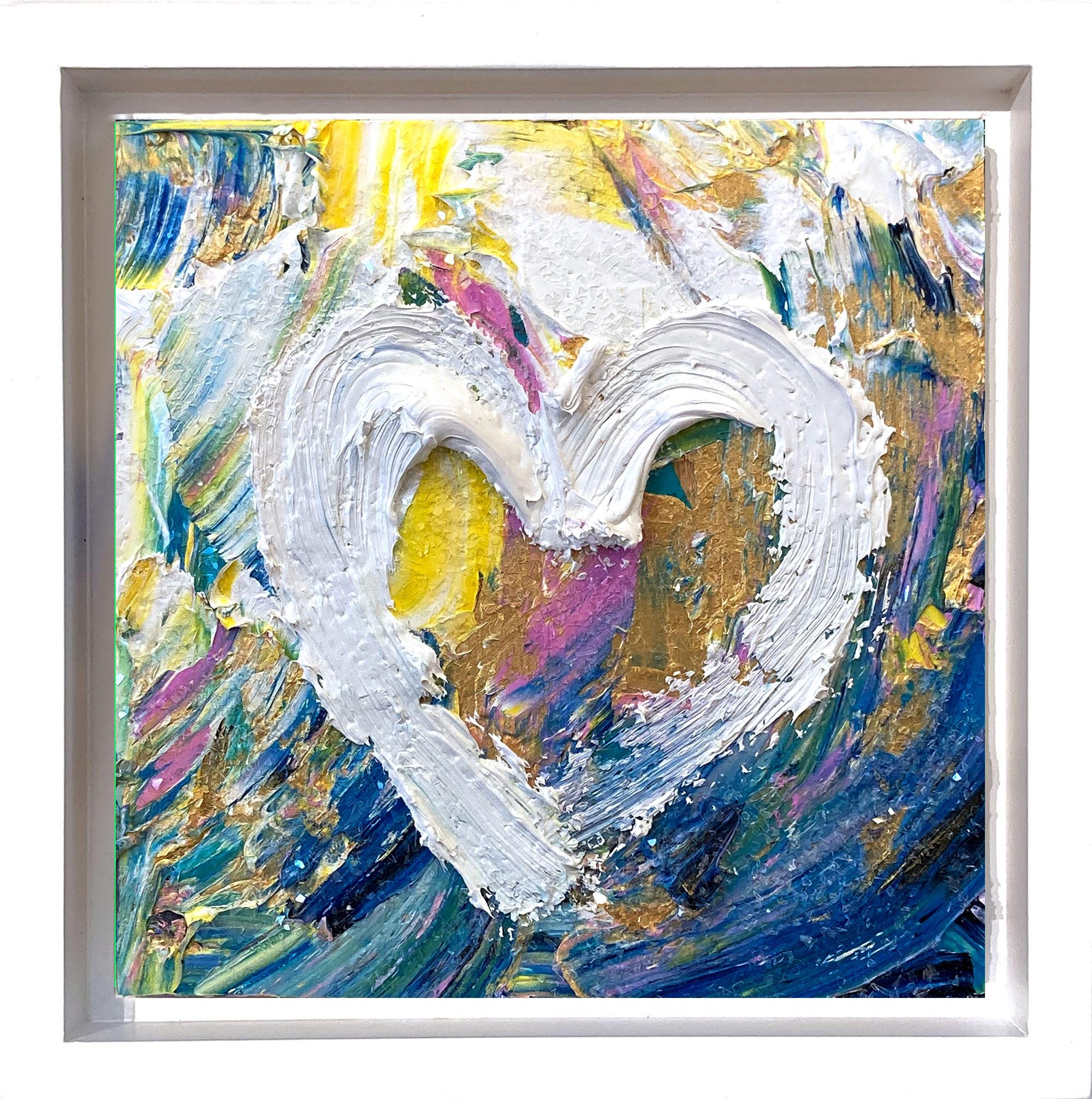 Peinture à l
huile Pop Art "My Follow Your Heart" avec poussière de diamant dans un cadre flottant blanc