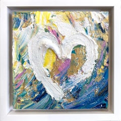 Pittura ad olio pop art con polvere di diamante "My Follow Your Heart" con cornice fluttuante bianca