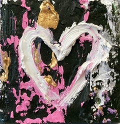 "My Forever Yours Heart" Buntes Pop Art Ölgemälde in weißem Floater-Rahmen