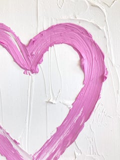 "My Blushing Heart" Pink & White Contemporary Pop Oil Painting w Floater Frame