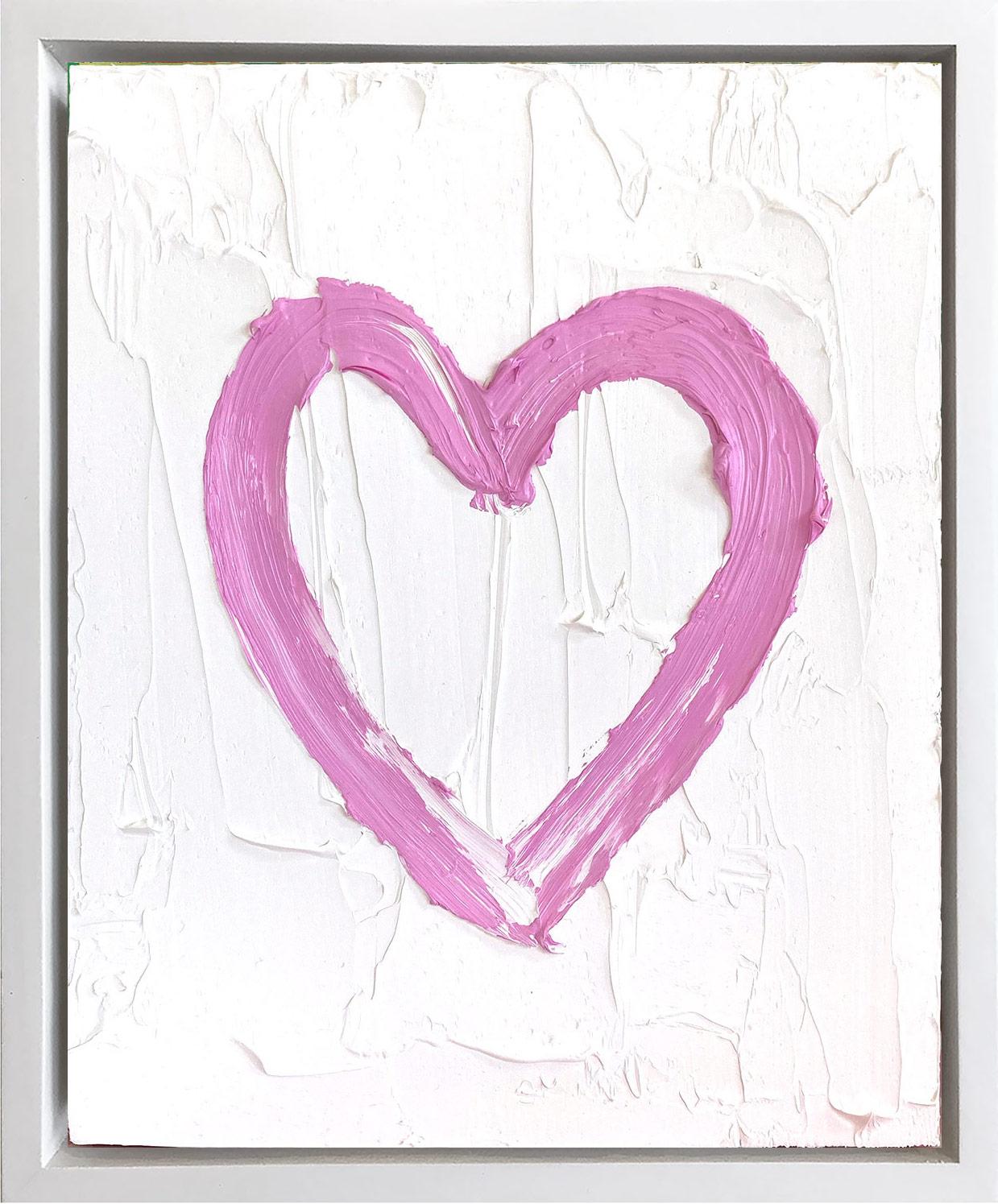 "My Blushing Heart" Pink & White Contemporary Pop Oil Painting w Floater Frame