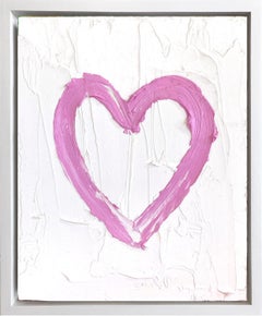 "My Blushing Heart" Pink & White Contemporary Pop Oil Painting w Floater Frame