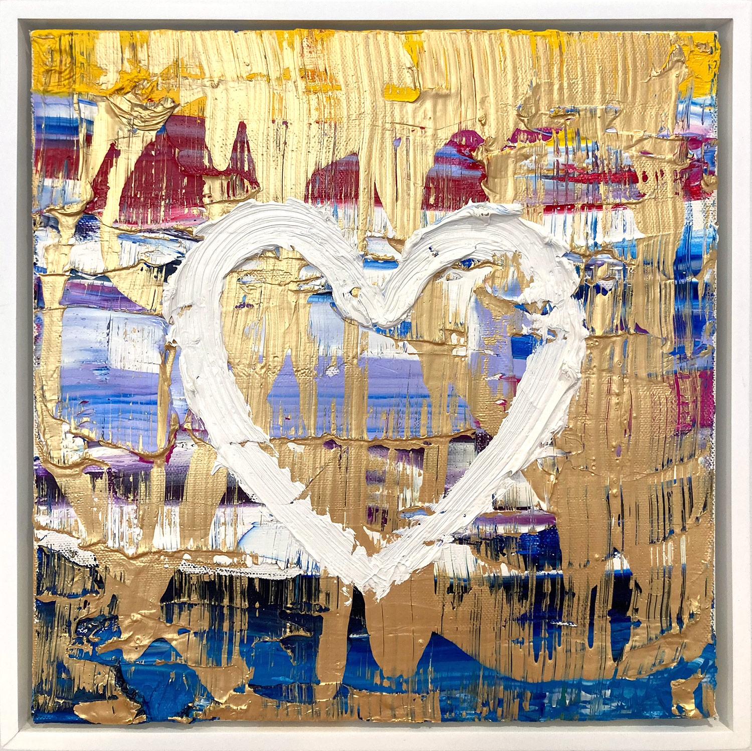Figurative Painting di Cindy Shaoul - "Il mio cuore libero" Pittura a olio contemporanea multicolore e dorata su tela