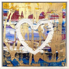 "Mi corazón libre" Pintura al óleo contemporánea multicolor y dorada sobre lienzo