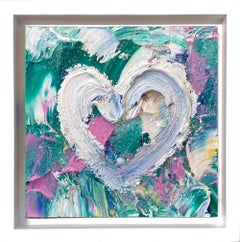 "Mi corazón libre" Pintura al óleo Pop Art con polvo de diamante en marco flotante blanco