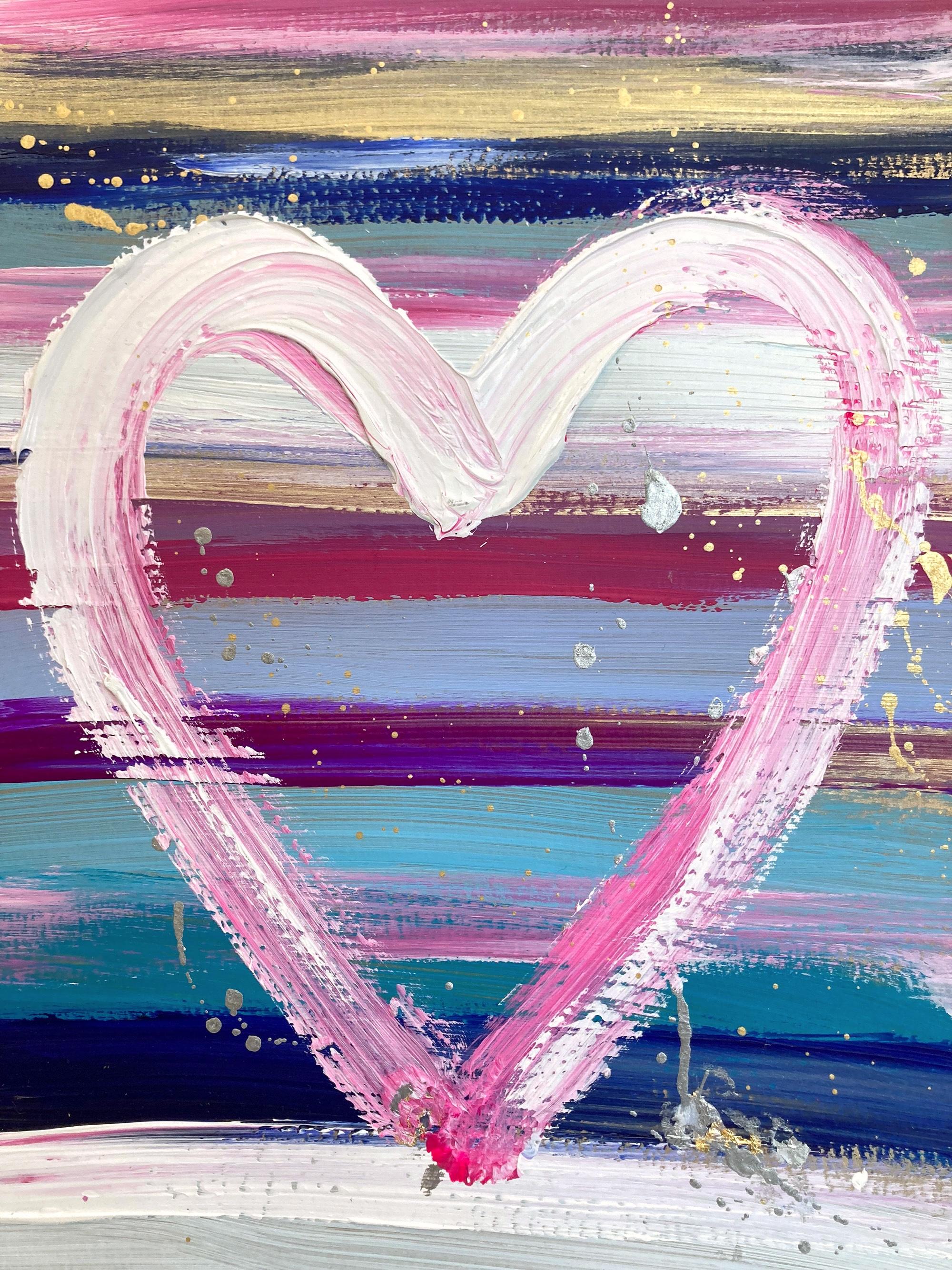 « My Free Heart », peinture abstraite colorée à l'acrylique et à la feuille d'or sur papier - Painting de Cindy Shaoul