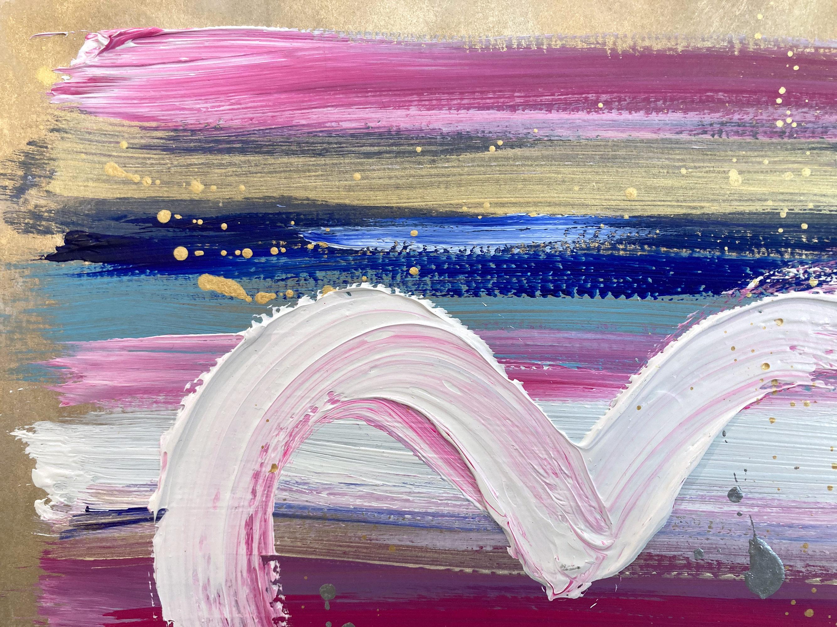 « My Free Heart », peinture abstraite colorée à l'acrylique et à la feuille d'or sur papier - Contemporain Painting par Cindy Shaoul