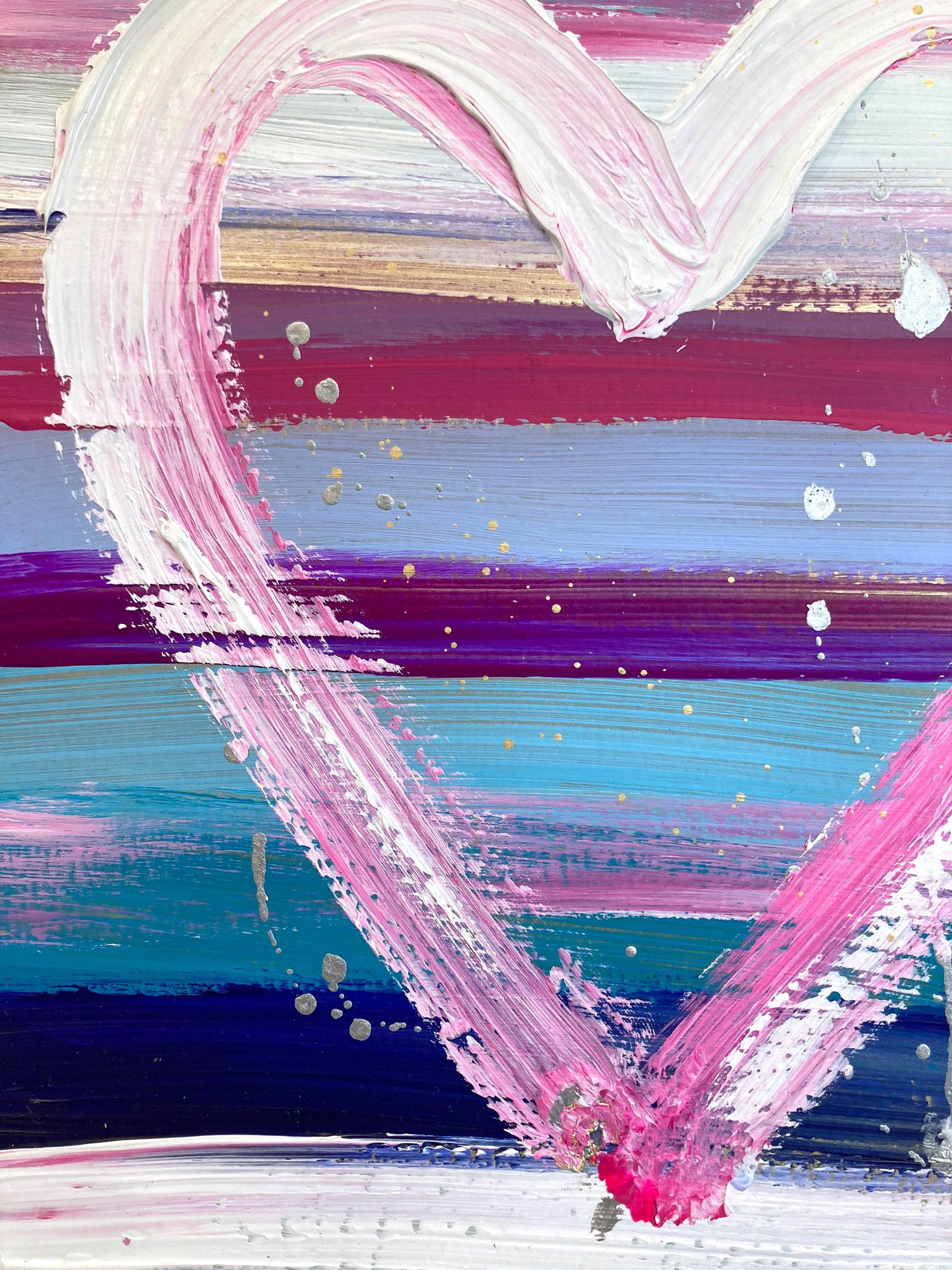 « My Free Heart », peinture abstraite colorée à l'acrylique et à la feuille d'or sur papier en vente 1