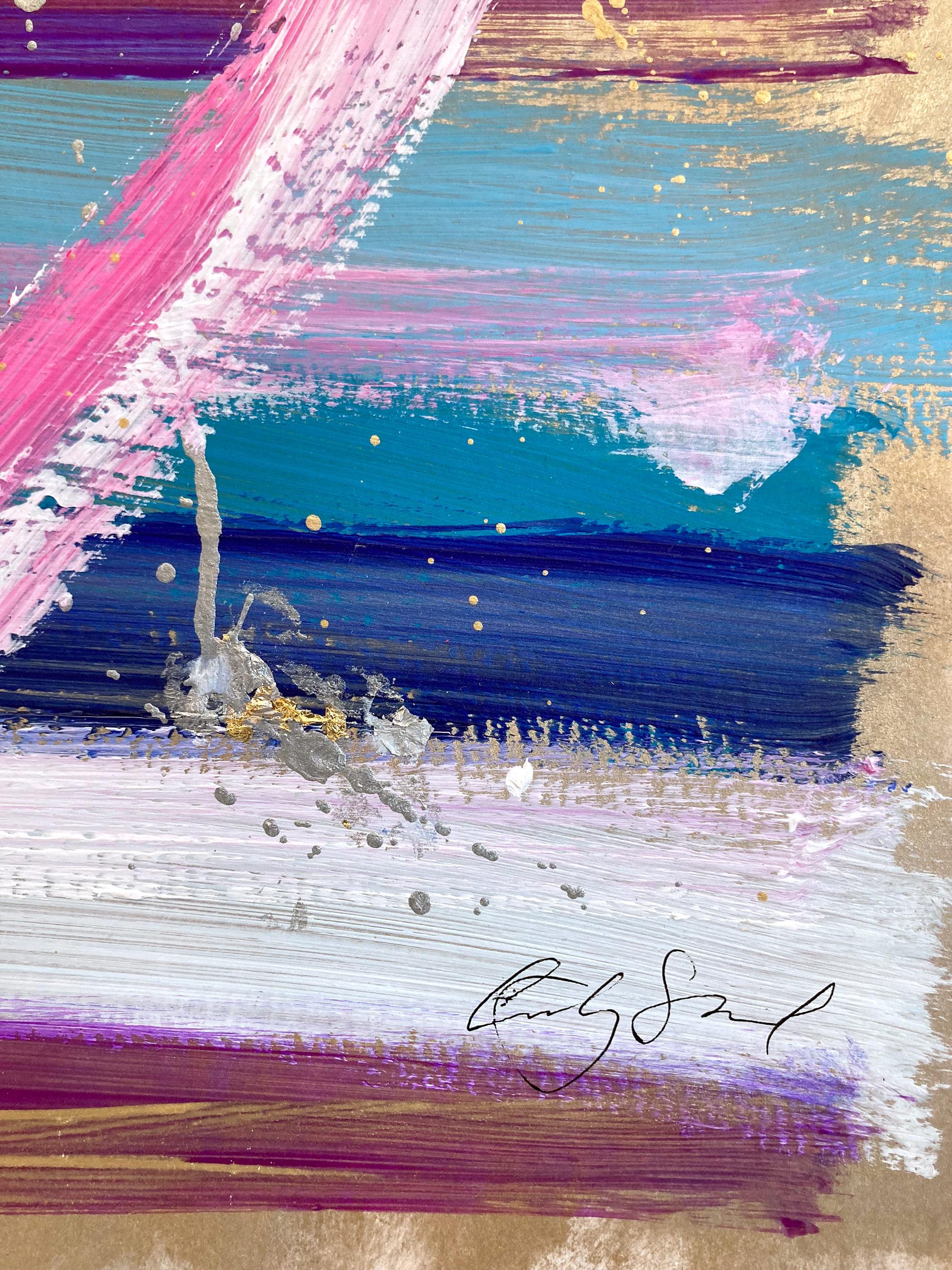 « My Free Heart », peinture abstraite colorée à l'acrylique et à la feuille d'or sur papier en vente 3