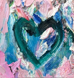 "My Garden of Time Heart" Colorful Pop Art Oil Painting in White Floater Frame