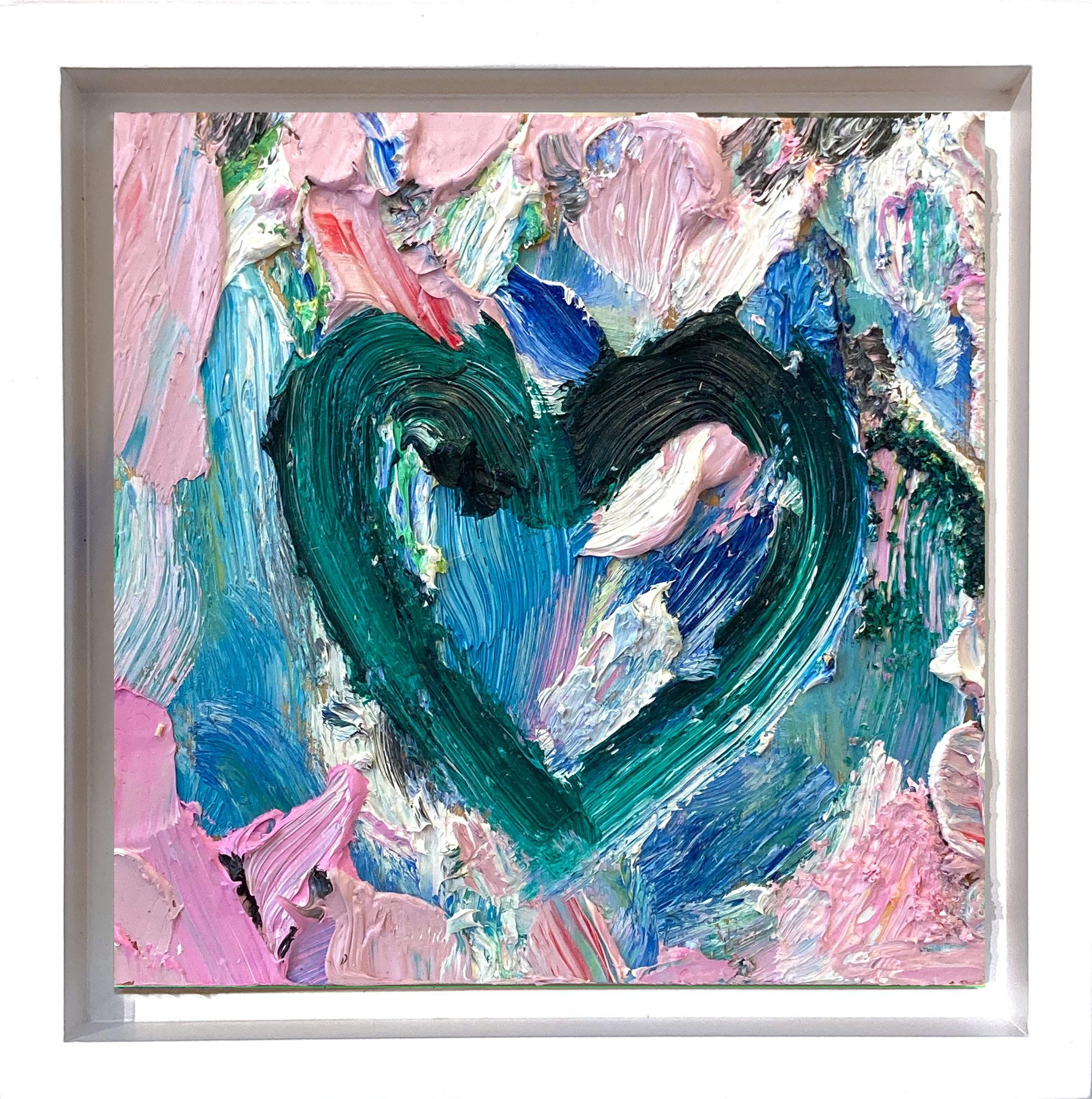 Abstract Painting Cindy Shaoul - "My Garden of Time Heart" Peinture à l
huile pop art colorée dans un cadre flottant blanc