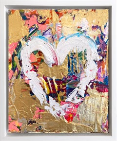 "My Garden of Time Heart" Oil Painting on Wood w White Floated Frame