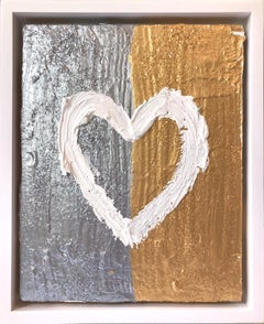 "My Gold and Silver Heart" Contemporary Pop Oil Painting with Floater Frame
