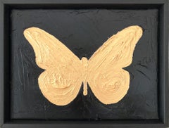 "My Gold Butterfly" Gold and Black Contemporary Oil Painting Framed 