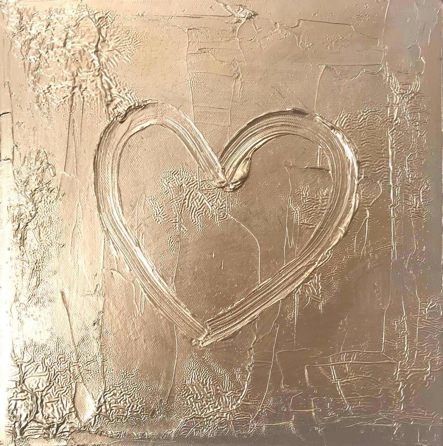 Cindy Shaoul Abstract Painting - "My Gold Heart" Contemporary Gold Textured Oil Painting on Canvas