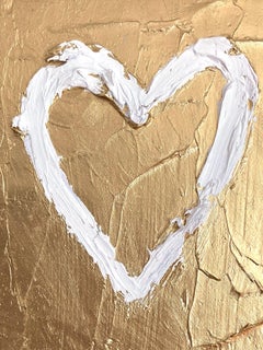 "My Gold Heart" Gold Colorful Contemporary Oil Painting with Floater Frame
