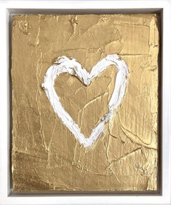 "My Gold Heart" Gold Colorful Contemporary Oil Painting with Floater Frame