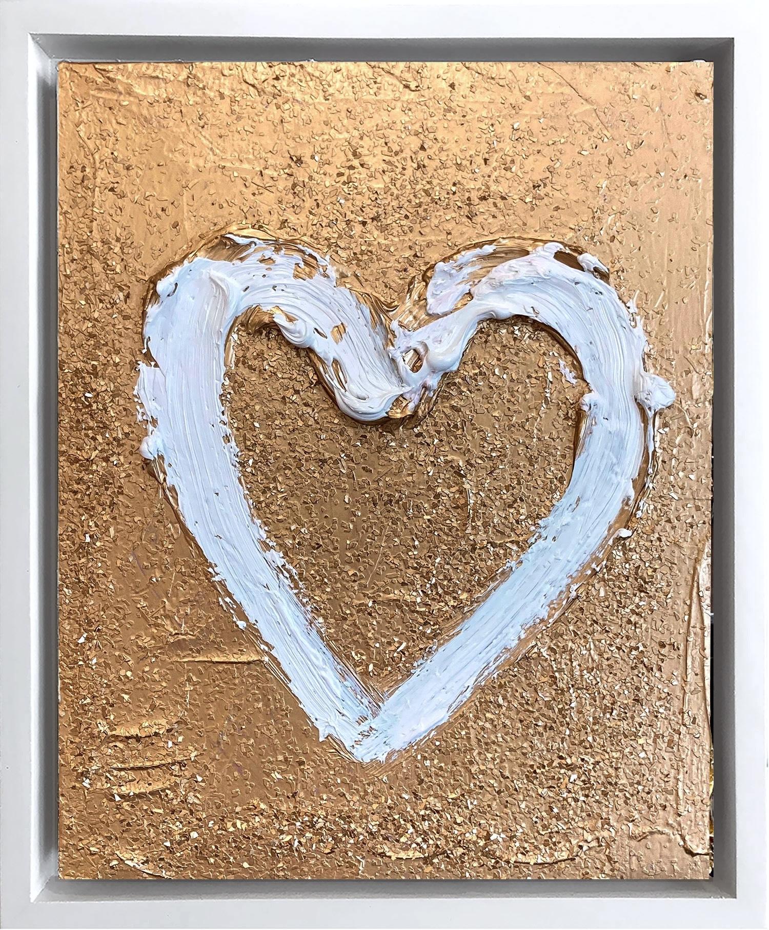 "Mi corazón de oro" Pintura al óleo Pop Art sobre madera con marco flotante blanco