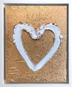 "Mi corazón de oro" Pintura al óleo Pop Art sobre madera con marco flotante blanco