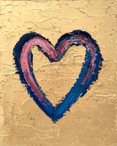 "My Golden Age Heart" Gold Pop Oil Painting on Wood with White Floater Frame