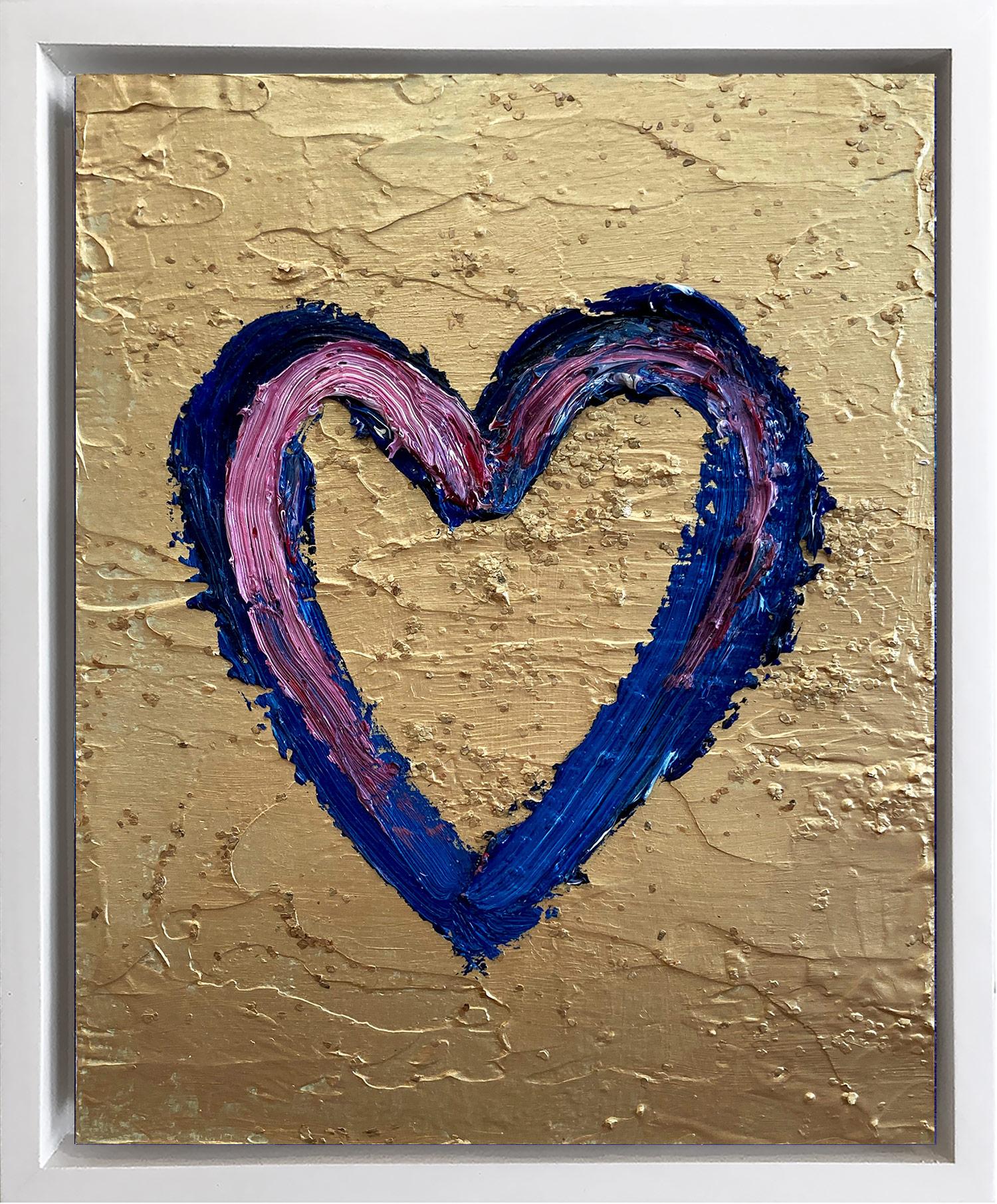 "Mi corazón de la edad de oro" Pintura al óleo pop sobre madera con marco flotante blanco