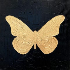 "My Golden Butterfly" Gold and Black Contemporary Oil Painting on Canvas