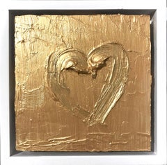 "My Golden Heart" Gold Contemporary Oil Painting with Floater Frame