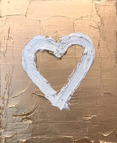"My Golden Locket Heart" Gold Pop Oil Painting Wood With White Floater Frame