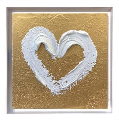 "Mein Goldfinger Herz" Diamantstaub Pop Art Ölgemälde in weißem Floater Rahmen