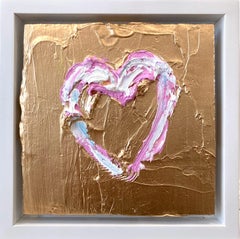 "My Goldie Locks Heart" Gold and Pink Abstract Oil Painting with Floater Frame