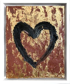 "My Good as Gold Heart" Gold & Amber Pop Oil Painting on Wood with Floater Frame