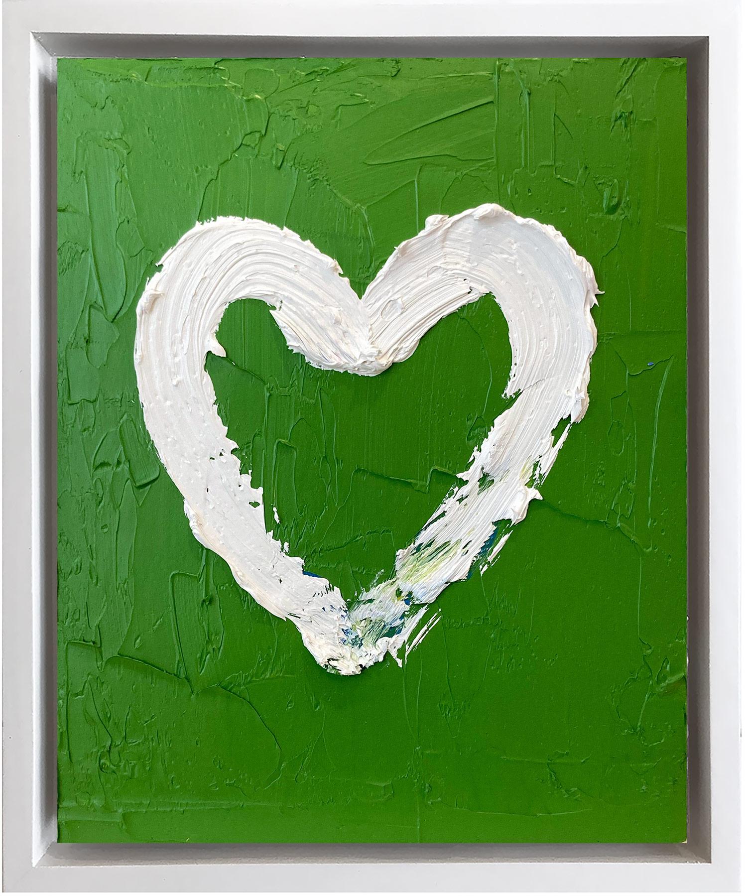 Cindy Shaoul Abstract Painting - "My Lacoste Heart" Green Contemporary Oil Painting with Floater Frame 