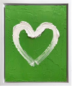 "My Good Luck Heart" Green Contemporary Pop Oil Painting with Floater Frame