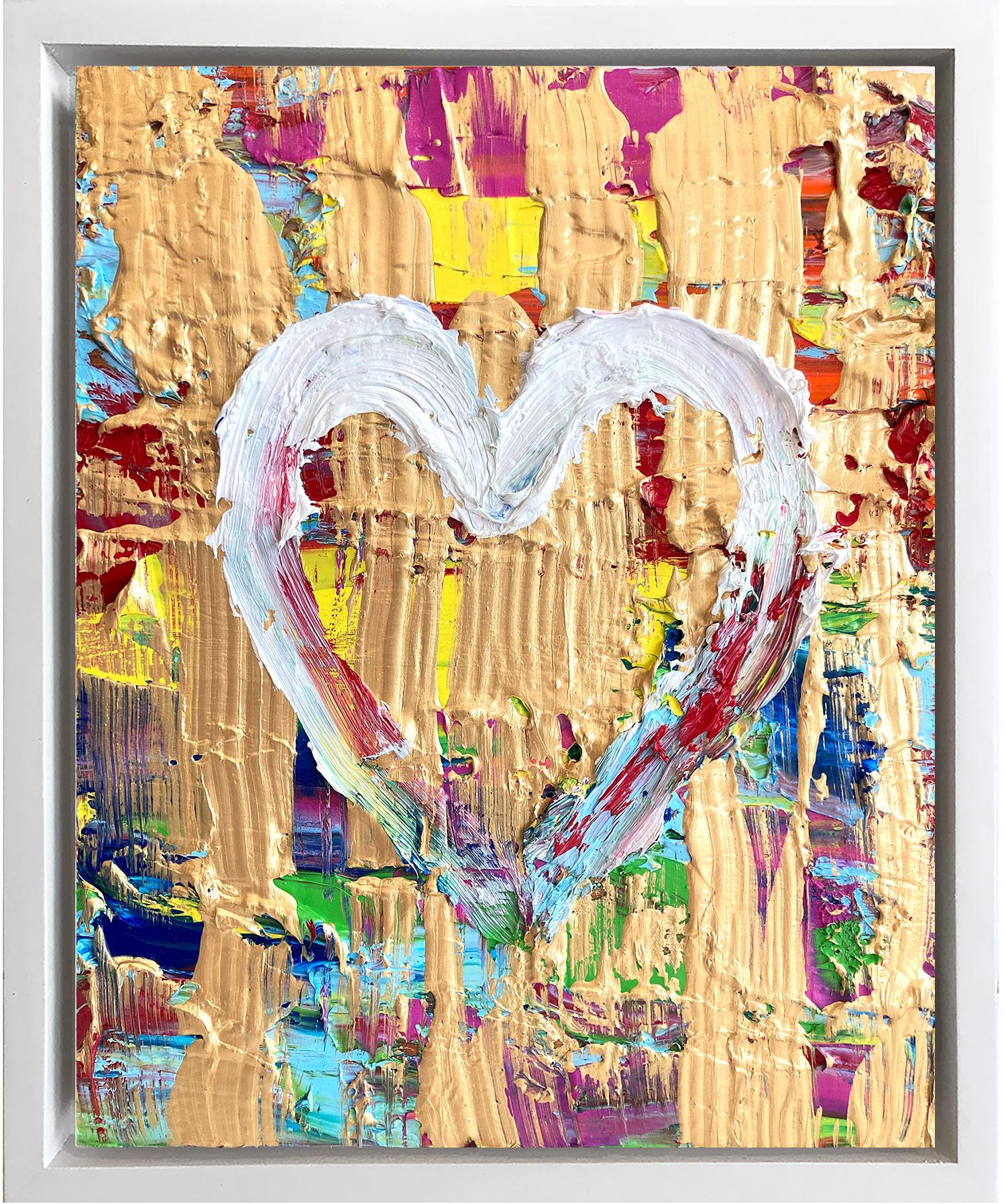 Cindy Shaoul Abstract Painting - "My Free Heart" Colorful Contemporary Pop Art Oil Painting Floater Frame