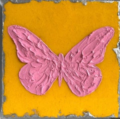 « My Gracious Pink Butterfly » : peinture à l'huile de style pop art contemporain avec cadre flottant