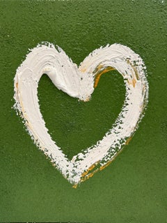 "Mi corazón verde de Mike e Ike" Pintura al óleo Madera con marco flotante blanco